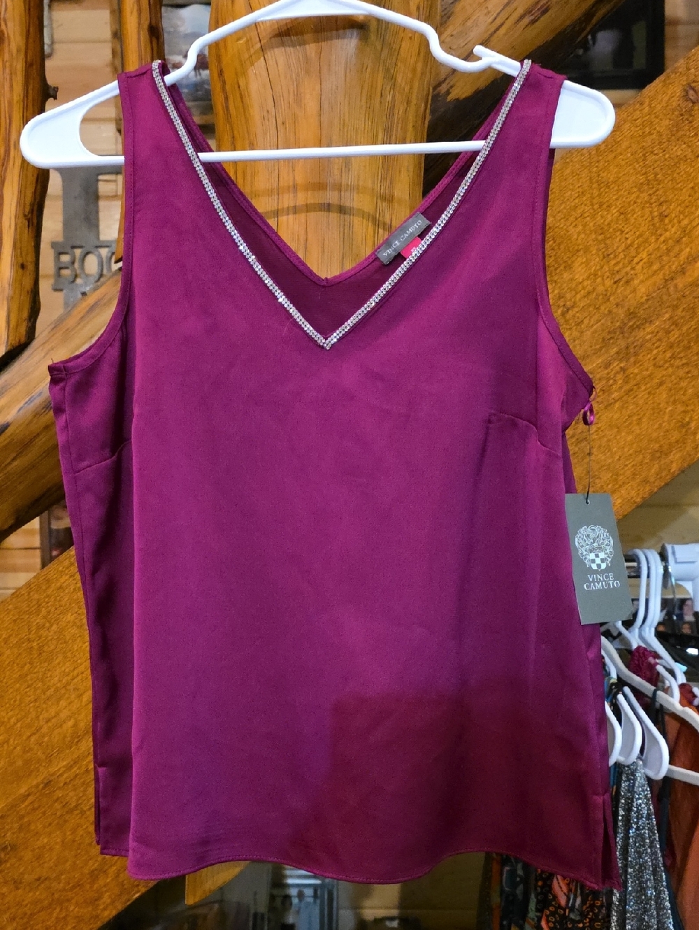 Vince Camuto Women's V-Neck Embellished Shell Top - Berry